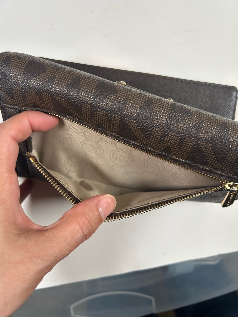 Michael Kors Brown Logo Continental Card Holder with Gold Plate - Picture 9 of 11